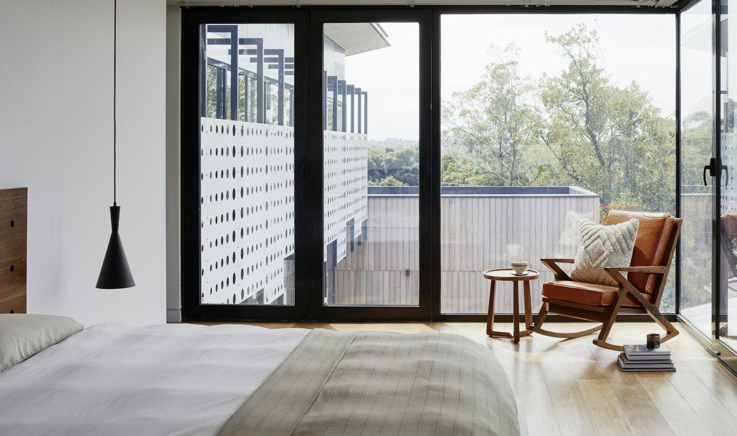 Bright living room with large sliding doors