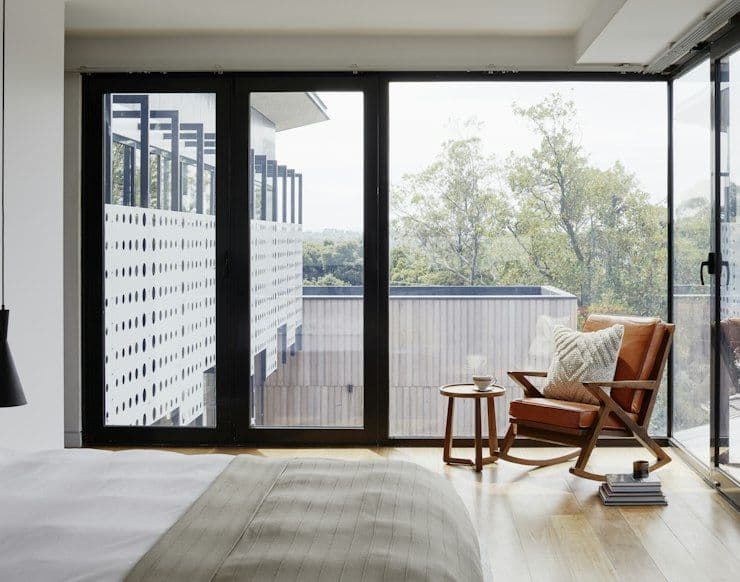 Bright living room with large sliding doors