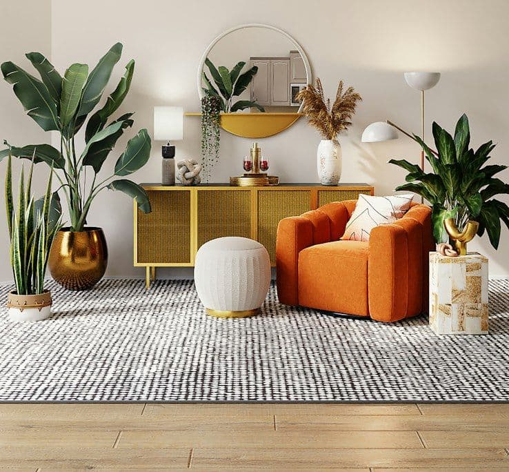 Reading corner with orange accent chair